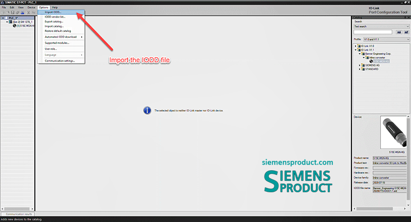 Installing the IODD file.